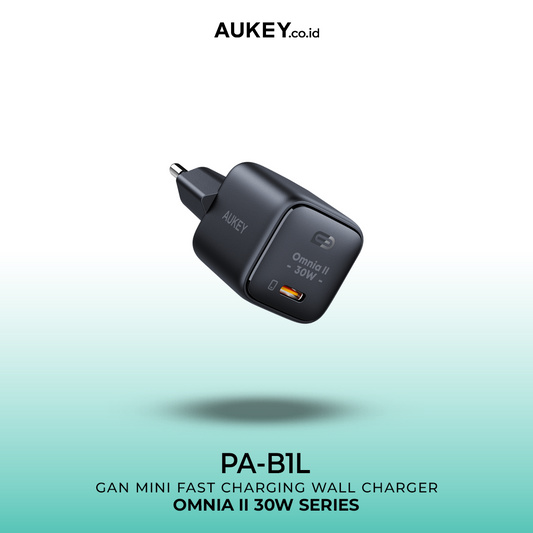 Pengisi Daya AUKEY Tipe C 30W PA-B1L-BK GAN PD 3.0 PPS Pengisian Cepat