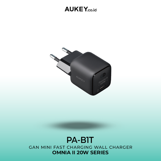 Pengisi Daya Aukey Tipe C 20W GAN PD 3.0 Pengisian Cepat Hitam &amp; Putih PA-B1T