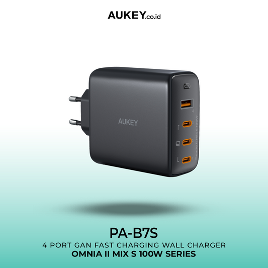 Pengisi Daya AUKEY Multi Port Tipe C 100W GAN PD 3.1 Pengisian Cepat PA-B7S