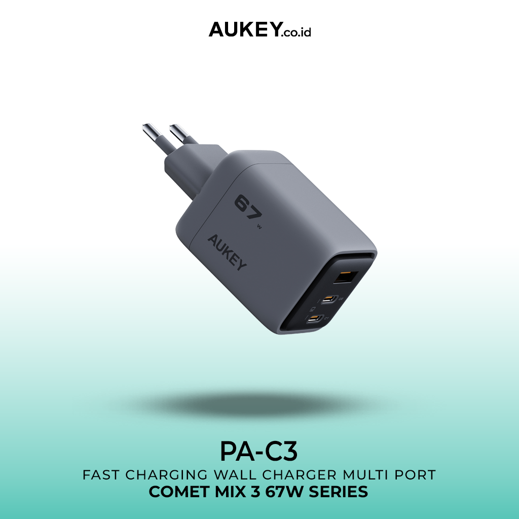 AUKEY Charger Type C 67W GAN III PD 3.0 PPS Super Fast Charging Comet Mix 3 67W Series PA-C3