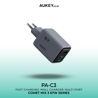 AUKEY Charger Type C 67W GAN III PD 3.0 PPS Super Fast Charging Comet Mix 3 67W Series PA-C3