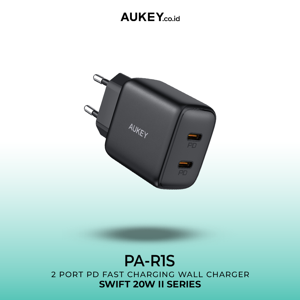 AUKEY Charger Dual Port Type C 20W PA-R1S-BK PD 3.0 Fast Charging