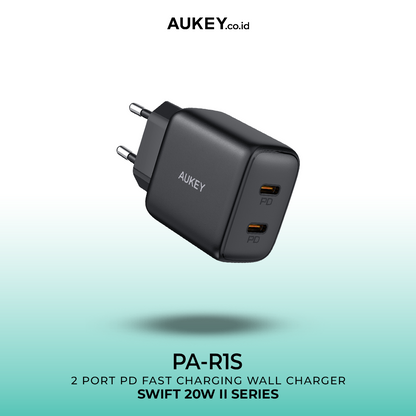 AUKEY Charger Dual Port Type C 20W PA-R1S-BK PD 3.0 Fast Charging