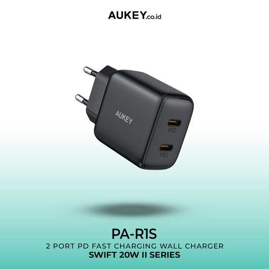 Pengisi Daya AUKEY Port Ganda Tipe C 20W PA-R1S-BK PD 3.0 Pengisian Cepat