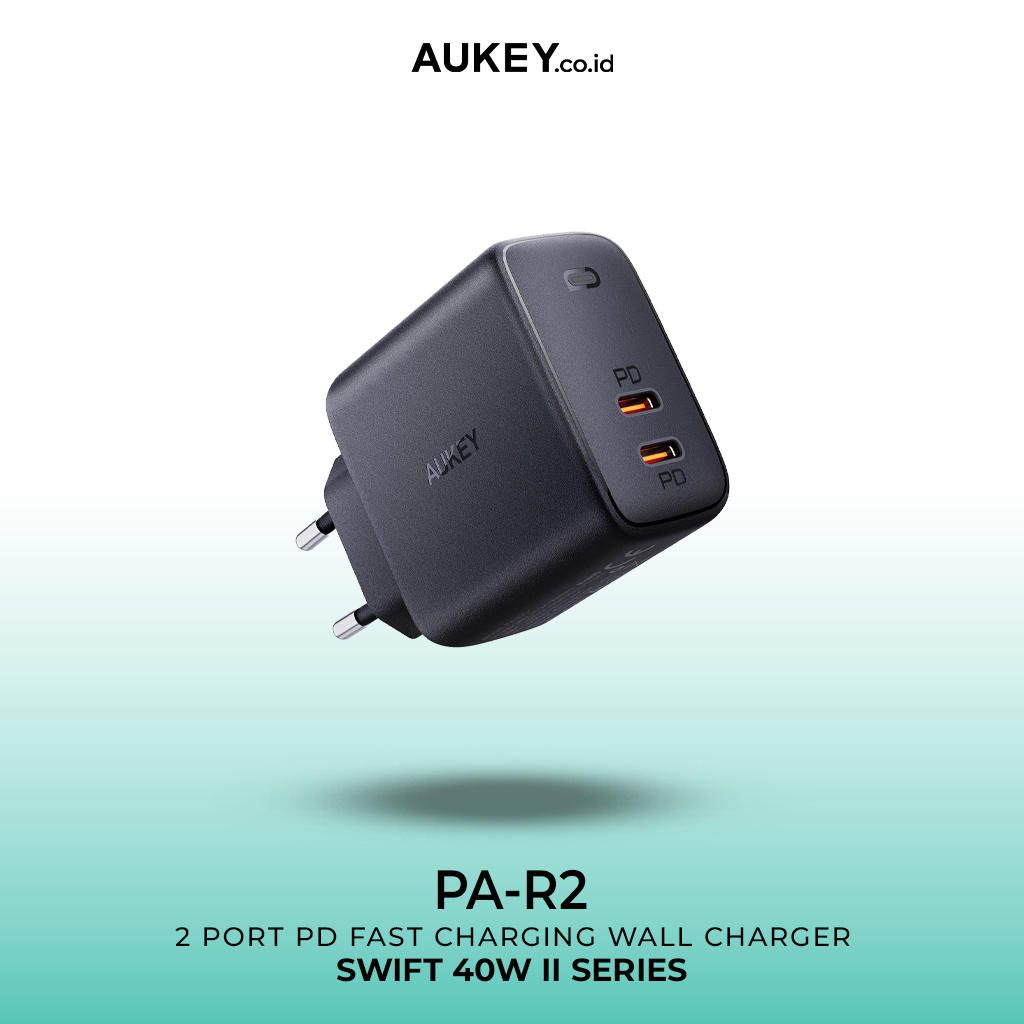 AUKEY Charger Dual Port Type C 40W PA-R2S-BK PD 3.0 Fast Charging