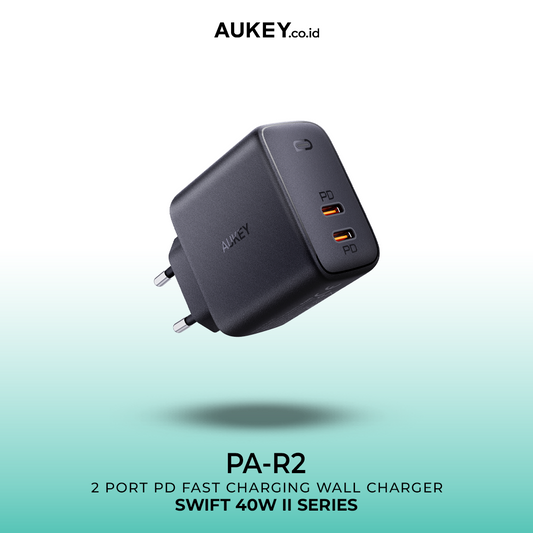 Pengisi Daya AUKEY Port Ganda Tipe C 40W PA-R2S-BK PD 3.0 Pengisian Cepat
