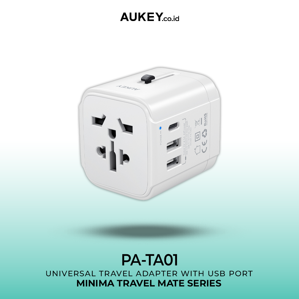 AUKEY Universal Travel Adaptor PA-TA01 Type C 15W 3 In 1 EU US UK AU