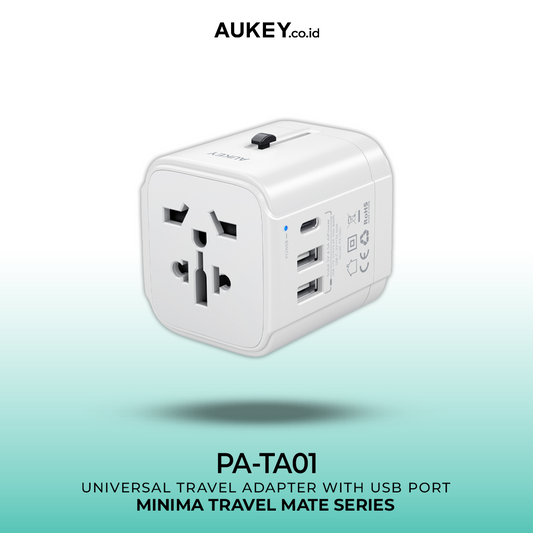 Adaptor Perjalanan Universal AUKEY PA-TA01 Tipe C 15W 3 In 1 EU AS Inggris AU