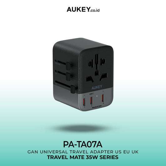 AUKEY Universal Travel Adaptor GAN Type C 35W 5 Multiple Ports UK US EU Mode 2 USB A & 3 USB-C PA-TA07A