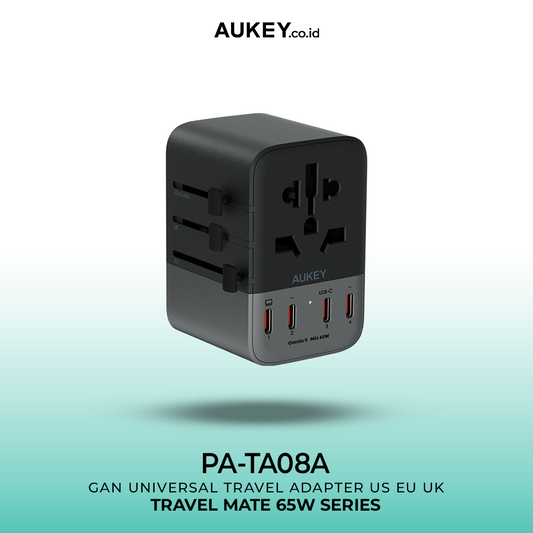 AUKEY Universal Travel Adaptor GAN Type C 65W 5 Multiple Ports UK US EU Mode 1 USB A & 4 USB-C PA-TA08A