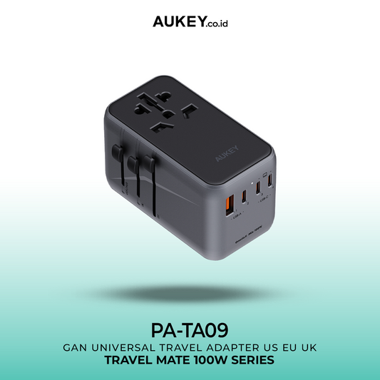 Adaptor Perjalanan Universal AUKEY PA-TA09-BK Tipe C 100W 4 In 1 EU AS Inggris