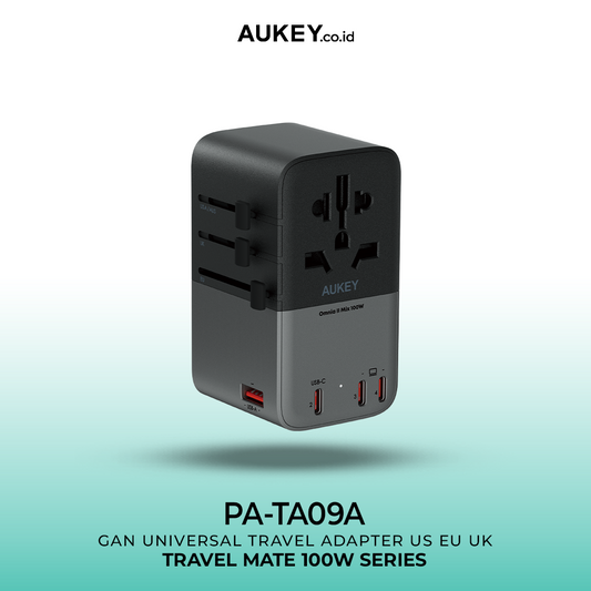 AUKEY Universal Travel Adaptor GAN Type C 100W 4 Multiple Ports UK US EU Mode 1 USB A & 3 USB-C PA-TA09A