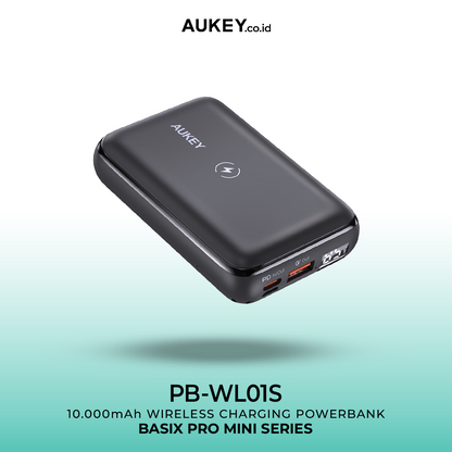 Powerbank Nirkabel AUKEY 10000mAh PB-WL01S-GY USB C 20W PD 3.0 Slim