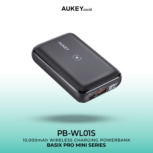 AUKEY Wireless Powerbank 10000mah PB-WL01S-GY USB C 20W PD 3.0 Slim