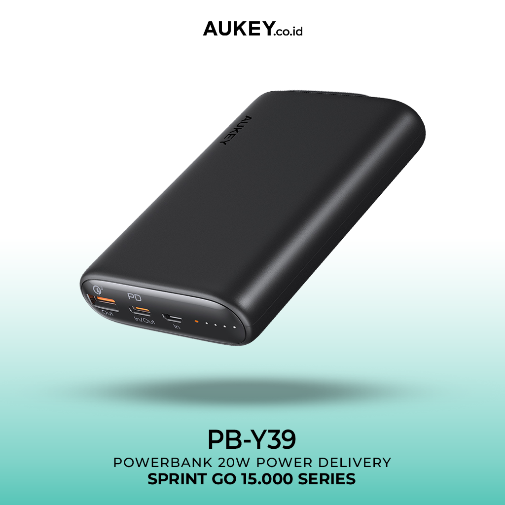 AUKEY Powerbank 15000mah PB-Y39-BK USB C 20W PD 3.0 Slim