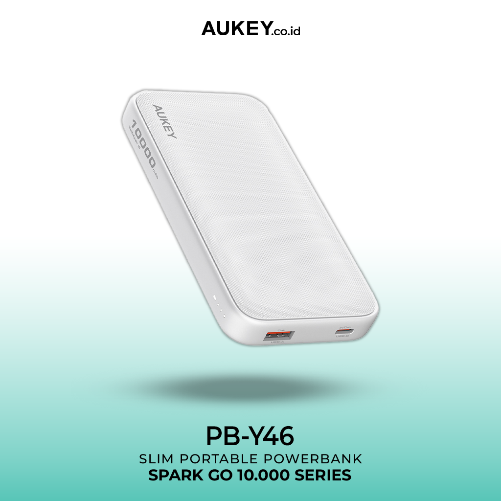 AUKEY Slim Powerbank 10000mah Dual Port USB C & USB A 15W PD 3.0 Quick Charge Portable PB-Y46