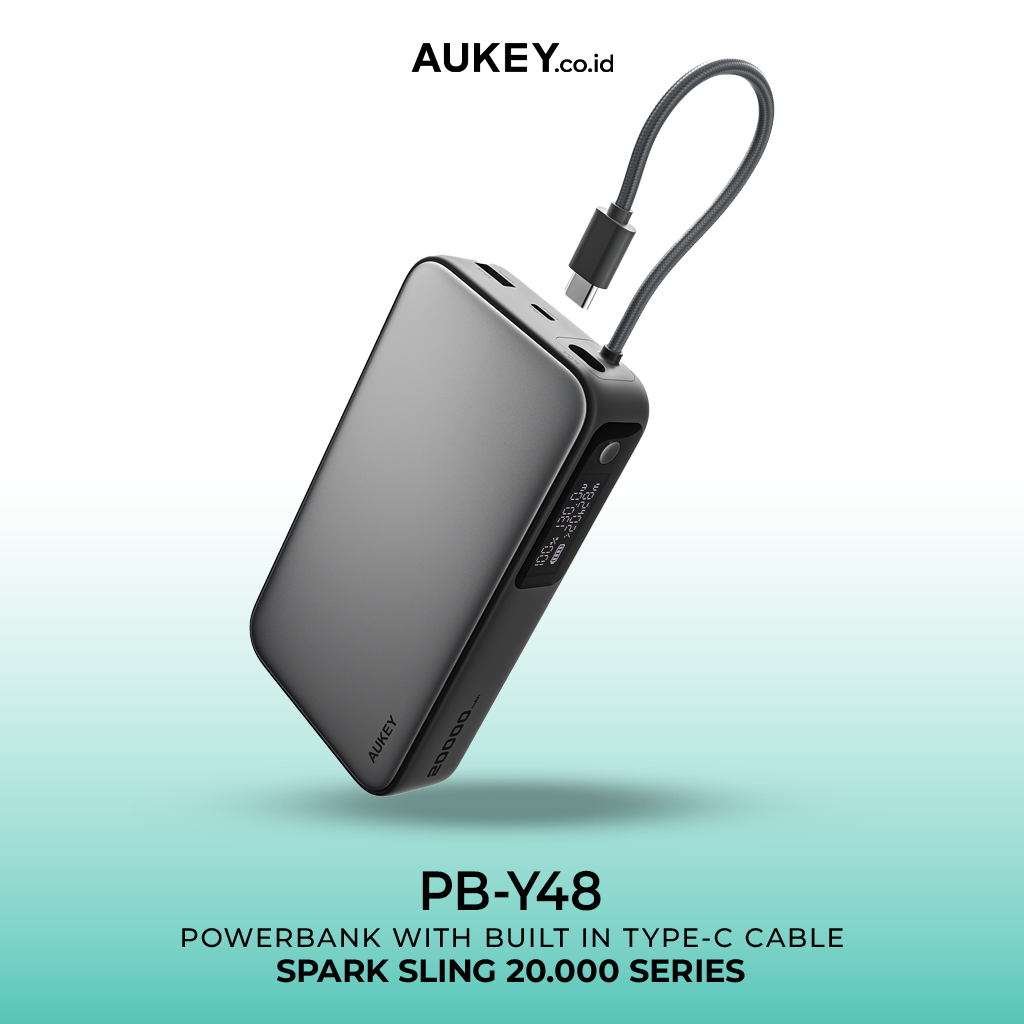 AUKEY Powerbank 20000mAh 100W Built In Cable Fast Charging Spark Sling PB-Y48
