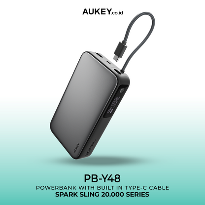 AUKEY Powerbank 20000mAh 100W Built In Cable Fast Charging Spark Sling PB-Y48