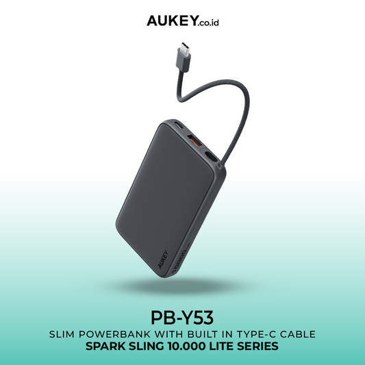 AUKEY Powerbank 10000mAh 15W Built In Cable Fast Charging Spark Sling Lite Series PB-Y53