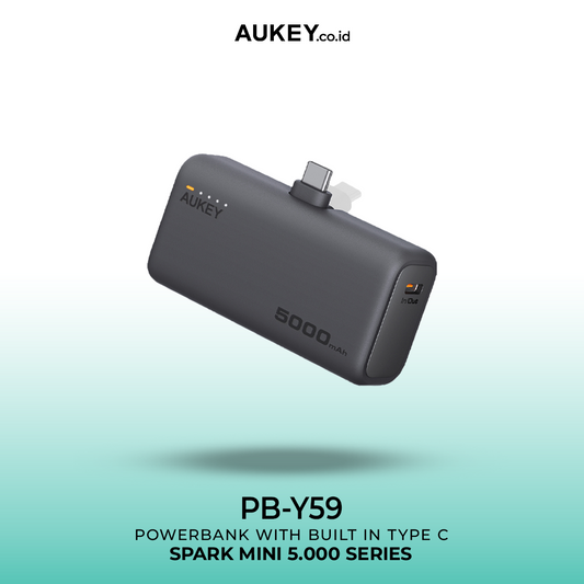 AUKEY Powerbank 5000mAh 22.5W Built In Type C Connector Fast Charging Spark Mini PB-Y59