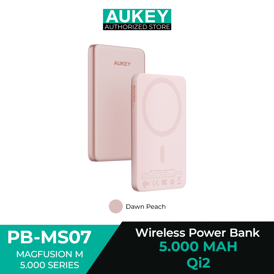 Aukey Power Bank Super Slim 5000 mAh Qi2 Magnetic Wireless Powerbank 20W MagSafe Samsung Iphone Pengisian Cepat Magnet Kuat Alumunium - PB-MS07