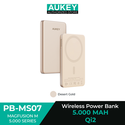 Aukey Power Bank Super Slim 5000 mAh Qi2 Magnetic Wireless Powerbank 20W MagSafe Samsung Iphone Pengisian Cepat Magnet Kuat Alumunium - PB-MS07