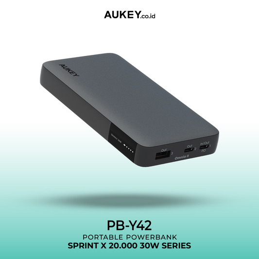 AUKEY Powerbank 20000mah PB-Y42-GY USB C 30W PD 3.0 Slim