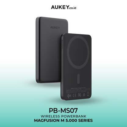Aukey Power Bank Super Slim 5000 mAh Qi2 Magnetic Wireless Powerbank 20W MagSafe Samsung Iphone Pengisian Cepat Magnet Kuat Alumunium - PB-MS07