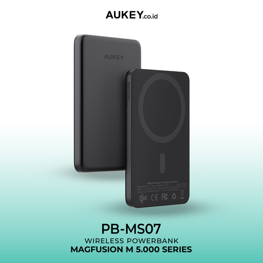 Aukey Power Bank Super Slim 5000 mAh Qi2 Magnetic Wireless Powerbank 20W MagSafe Samsung Iphone Pengisian Cepat Magnet Kuat Alumunium - PB-MS07