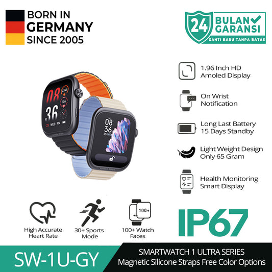 AUKEY SmartWatch 1 Ultra 1'96" Amoled Display IP67 Waterproof With 2 Sided Magnetic Stripe SW-1U